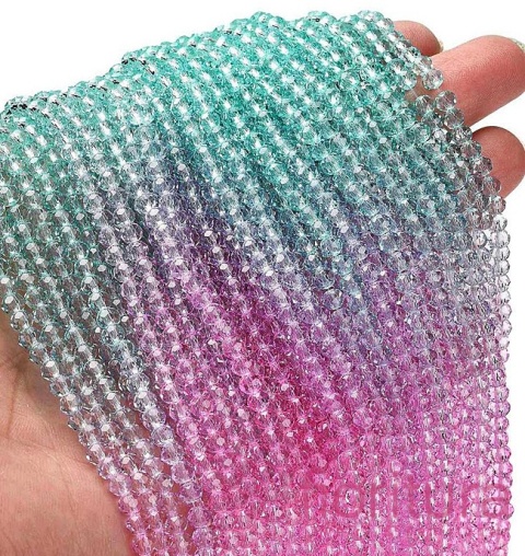 KORALIKI SZKLANE OPONKA FASETOWANA 4,5x3,6MM KOLOR RÓŻOWY/ZIELONY CIENIOWANY TRANSPARENTNY