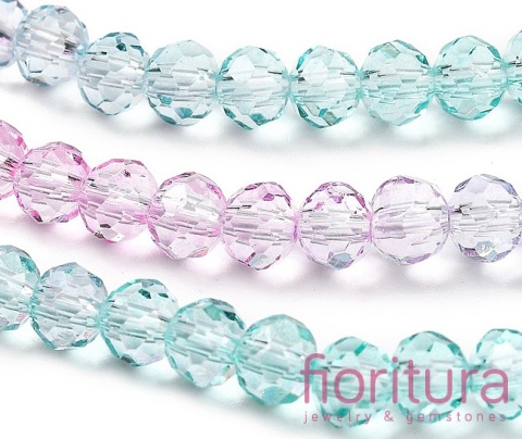 KORALIKI SZKLANE OPONKA FASETOWANA 4,5x3,6MM KOLOR RÓŻOWY/ZIELONY CIENIOWANY TRANSPARENTNY