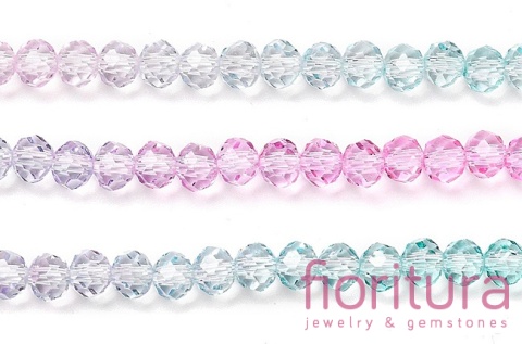 KORALIKI SZKLANE OPONKA FASETOWANA 4,5x3,6MM KOLOR RÓŻOWY/ZIELONY CIENIOWANY TRANSPARENTNY