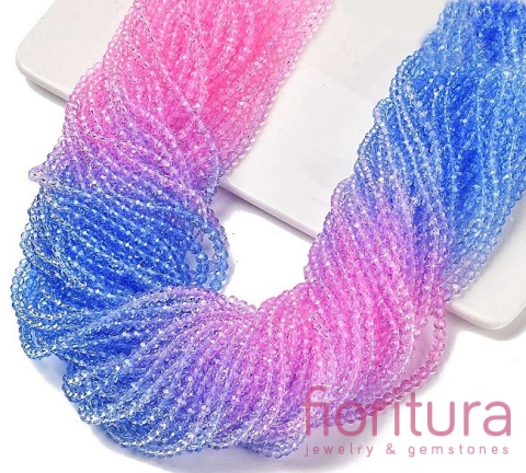 KORALIKI SZKLANE OPONKA FASETOWANA 4,5x3,6MM KOLOR RÓŻOWY/NIEBIESKI CIENIOWANY TRANSPARENTNY