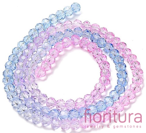 KORALIKI SZKLANE OPONKA FASETOWANA 4,5x3,6MM KOLOR RÓŻOWY/NIEBIESKI CIENIOWANY TRANSPARENTNY