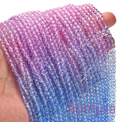 KORALIKI SZKLANE OPONKA FASETOWANA 4,5x3,6MM KOLOR RÓŻOWY/NIEBIESKI CIENIOWANY TRANSPARENTNY