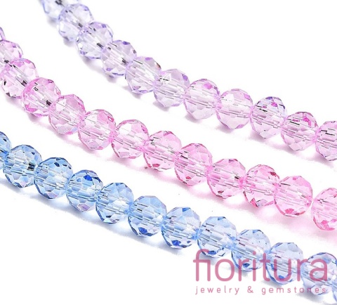 KORALIKI SZKLANE OPONKA FASETOWANA 4,5x3,6MM KOLOR RÓŻOWY/NIEBIESKI CIENIOWANY TRANSPARENTNY