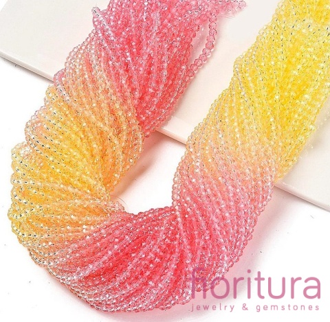 KORALIKI SZKLANE OPONKA FASETOWANA 4,5x3,6MM KOLOR RÓŻOWY/ŻÓŁTY CIENIOWANY TRANSPARENTNY