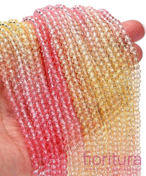 KORALIKI SZKLANE OPONKA FASETOWANA 4,5x3,6MM KOLOR RÓŻOWY/ŻÓŁTY CIENIOWANY TRANSPARENTNY