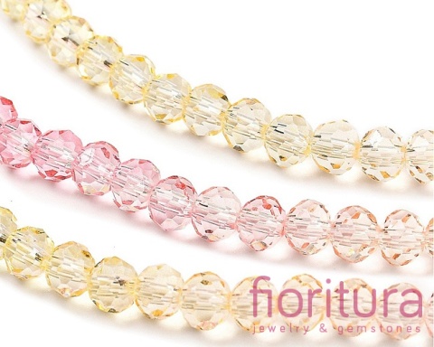 KORALIKI SZKLANE OPONKA FASETOWANA 4,5x3,6MM KOLOR RÓŻOWY/ŻÓŁTY CIENIOWANY TRANSPARENTNY
