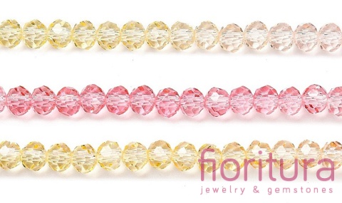 KORALIKI SZKLANE OPONKA FASETOWANA 4,5x3,6MM KOLOR RÓŻOWY/ŻÓŁTY CIENIOWANY TRANSPARENTNY