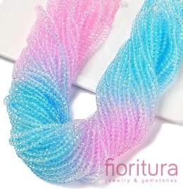 KORALIKI SZKLANE OPONKA FASETOWANA 4,5x3,6MM KOLOR RÓŻOWY/NIEBIESKI CIENIOWANY TRANSPARENTNY