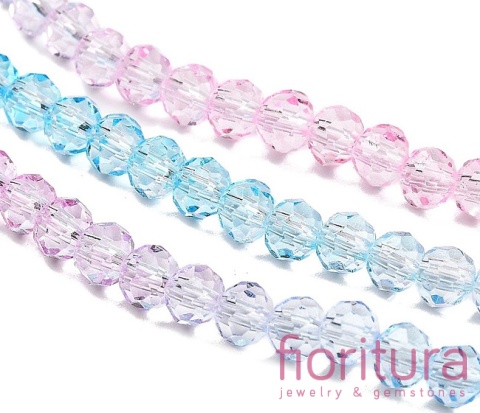 KORALIKI SZKLANE OPONKA FASETOWANA 4,5x3,6MM KOLOR RÓŻOWY/NIEBIESKI CIENIOWANY TRANSPARENTNY