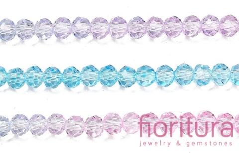 KORALIKI SZKLANE OPONKA FASETOWANA 4,5x3,6MM KOLOR RÓŻOWY/NIEBIESKI CIENIOWANY TRANSPARENTNY