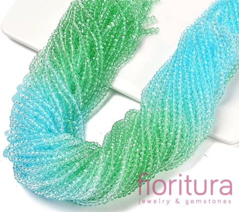 KORALIKI SZKLANE OPONKA FASETOWANA 4,5x3,6MM KOLOR ZIELONY/NIEBIESKI CIENIOWANY TRANSPARENTNY