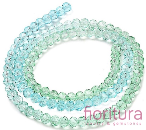 KORALIKI SZKLANE OPONKA FASETOWANA 4,5x3,6MM KOLOR ZIELONY/NIEBIESKI CIENIOWANY TRANSPARENTNY