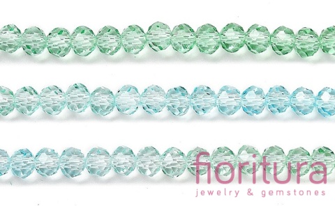 KORALIKI SZKLANE OPONKA FASETOWANA 4,5x3,6MM KOLOR ZIELONY/NIEBIESKI CIENIOWANY TRANSPARENTNY