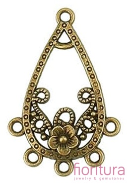 PODSTAWA KOLCZYKA   ŁEZKA Z KWIATEM 39x26,5x2,5MM KOLOR STARE ZŁOTO