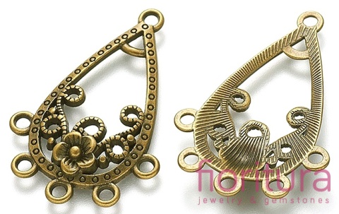 PODSTAWA KOLCZYKA   ŁEZKA Z KWIATEM 39x26,5x2,5MM KOLOR STARE ZŁOTO