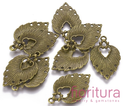 PODSTAWA KOLCZYKA  LISTEK 34x20x1,5MM KOLOR STARE ZŁOTO