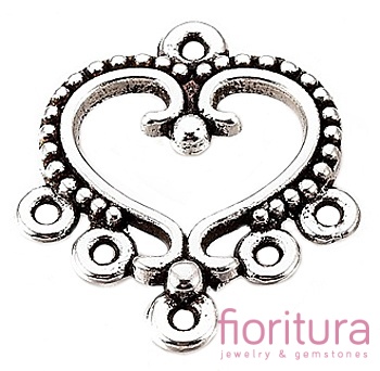 PODSTAWA KOLCZYKA SERCE, ROZDZIELACZ 19x21x1,7MM KOLOR STARE SREBRO