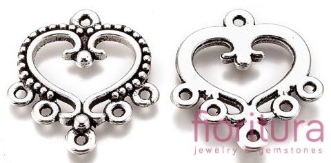 PODSTAWA KOLCZYKA SERCE, ROZDZIELACZ 19x21x1,7MM KOLOR STARE SREBRO