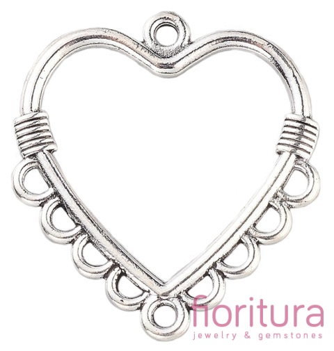 PODSTAWA KOLCZYKA SERCE, ROZDZIELACZ 30x27x2MM KOLOR STARE SREBRO