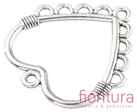 PODSTAWA KOLCZYKA SERCE, ROZDZIELACZ 30x27x2MM KOLOR STARE SREBRO