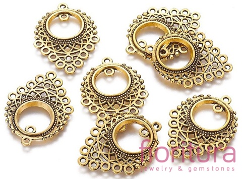 PODSTAWA KOLCZYKA Z PĘTELKAMI 34x25,5x2,2MM KOLOR ANTYCZNE ZŁOTO