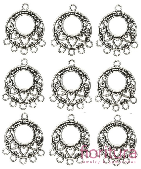 PODSTAWA KOLCZYKA Z SERDUSZKAMI 24x20x2MM KOLOR STARE SREBRO