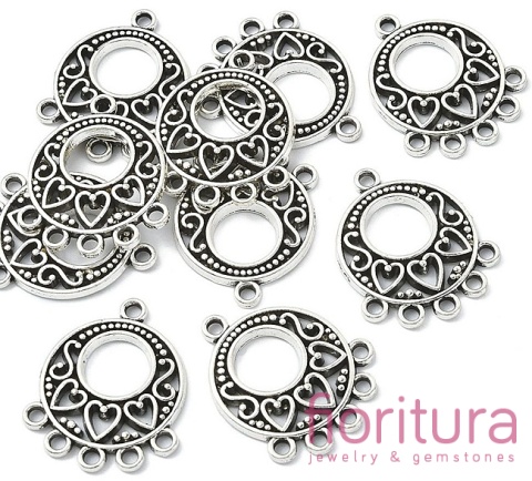 PODSTAWA KOLCZYKA Z SERDUSZKAMI 24x20x2MM KOLOR STARE SREBRO
