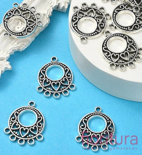 PODSTAWA KOLCZYKA Z SERDUSZKAMI 24x20x2MM KOLOR STARE SREBRO