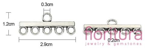 ROZDZIELACZ NA PIĘĆ PODSTAWA KOLCZYKA 12x29x2MM KOLOR STARE SREBRO