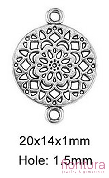  ŁĄCZNIK OKRĄGŁY Z KWIATEM 20x14x1MM KOLOR STARE SREBRO