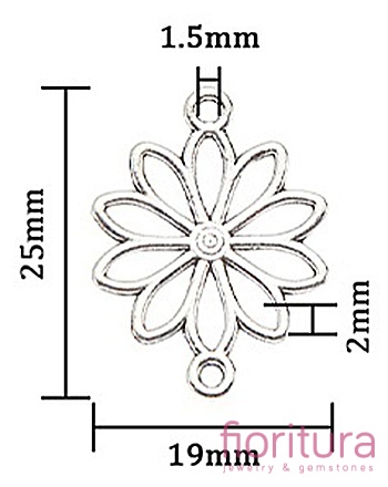 ŁĄCZNIK AŻUROWY KWIAT 25x19x2MM KOLOR STARE SREBRO