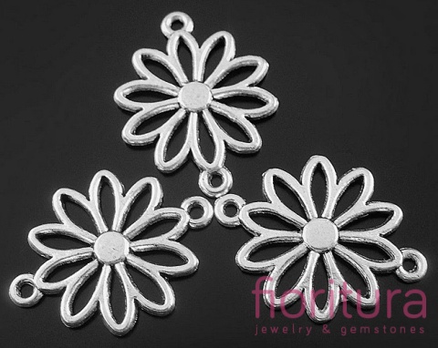 ŁĄCZNIK AŻUROWY KWIAT 25x19x2MM KOLOR STARE SREBRO