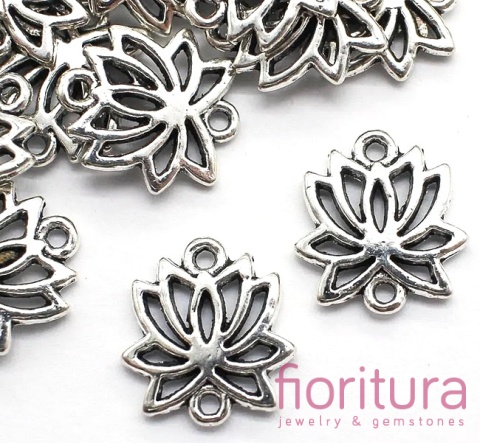  ŁĄCZNIK KWIAT LOTOSU 15x14x2MM KOLOR STARE SREBRO