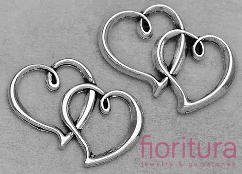  ŁĄCZNIK PODWÓJNE SERCA 33x20x3MM  KOLOR STARE SREBRO
