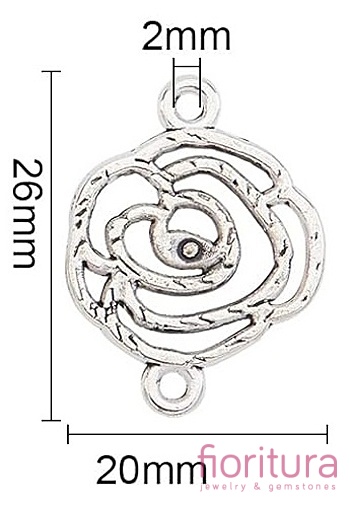 ŁĄCZNIK AŻUROWA RÓŻA 26x20x1MM KOLOR STARE SREBRO