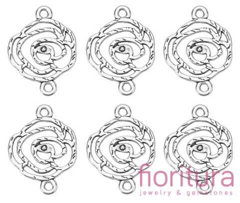 ŁĄCZNIK AŻUROWA RÓŻA 26x20x1MM KOLOR STARE SREBRO