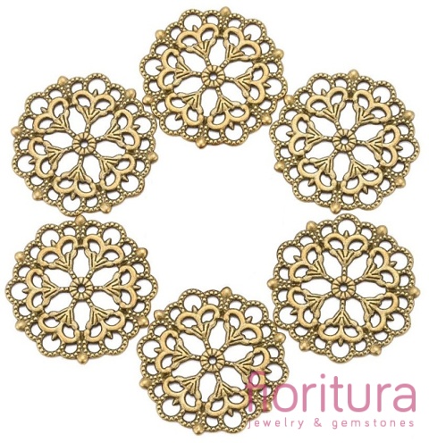  ŁĄCZNIK AŻUROWY KWIAT KOŁO 29x1MM KOLOR STARE ZŁOTO