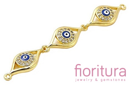 TRZY CZĘŚCIOWY ŁĄCZNIK EMALIOWANY  Z CYRKONIAMI MICRO PAVE  NIEBIESKIE OKO PROROKA 63x10x3,8MM KOLOR ZŁOTY