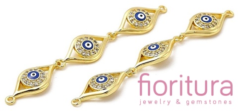TRZY CZĘŚCIOWY ŁĄCZNIK EMALIOWANY  Z CYRKONIAMI MICRO PAVE  NIEBIESKIE OKO PROROKA 63x10x3,8MM KOLOR ZŁOTY