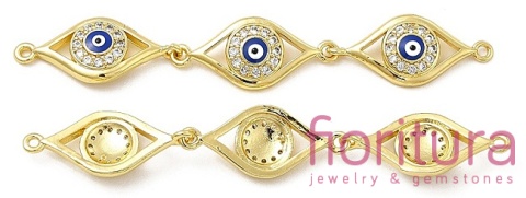 TRZY CZĘŚCIOWY ŁĄCZNIK EMALIOWANY  Z CYRKONIAMI MICRO PAVE  NIEBIESKIE OKO PROROKA 63x10x3,8MM KOLOR ZŁOTY
