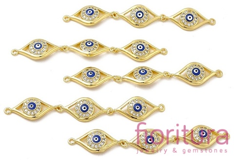 TRZY CZĘŚCIOWY ŁĄCZNIK EMALIOWANY  Z CYRKONIAMI MICRO PAVE  NIEBIESKIE OKO PROROKA 63x10x3,8MM KOLOR ZŁOTY