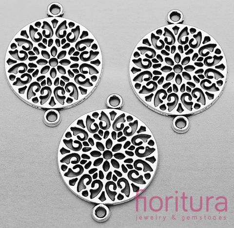 ŁĄCZNIK AŻUROWY OKRĄGŁY 24x18x1MM KOLOR STARE SREBRO