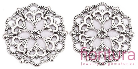  ŁĄCZNIK AŻUROWY KWIAT KOŁO 29x1MM KOLOR STARE SREBRO