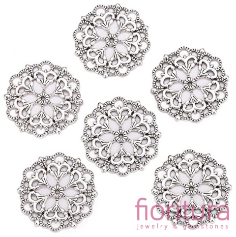  ŁĄCZNIK AŻUROWY KWIAT KOŁO 29x1MM KOLOR STARE SREBRO