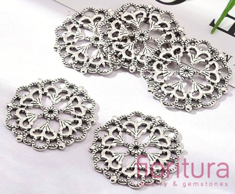  ŁĄCZNIK AŻUROWY KWIAT KOŁO 29x1MM KOLOR STARE SREBRO