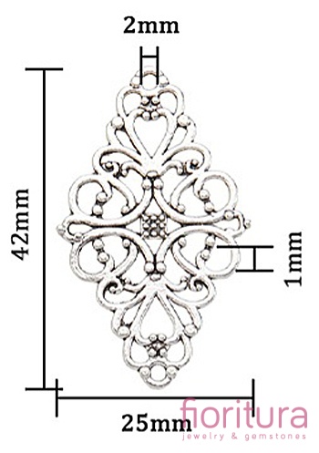  ŁĄCZNIK AŻUROWY ROMB 42x25x1MM KOLOR STARE SREBRO