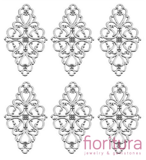  ŁĄCZNIK AŻUROWY ROMB 42x25x1MM KOLOR STARE SREBRO