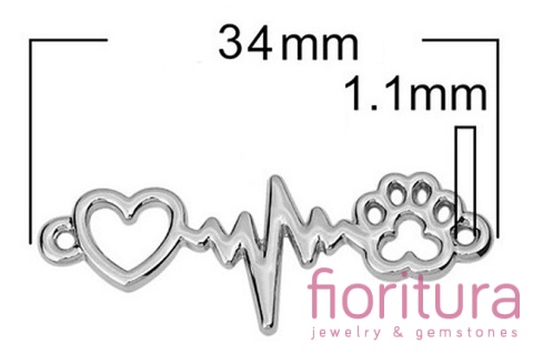  ŁĄCZNIK SERCE I PSIA ŁAPA 12x34x2MM KOLOR STARE SREBRO 