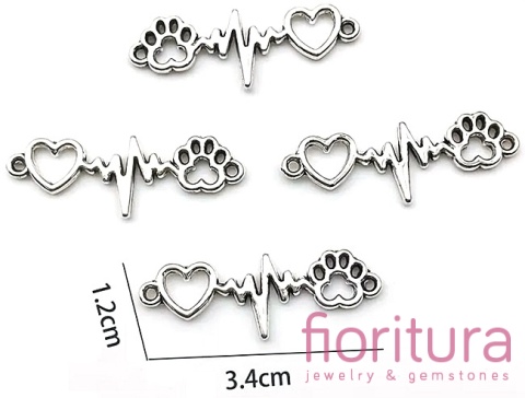  ŁĄCZNIK SERCE I PSIA ŁAPA 12x34x2MM KOLOR STARE SREBRO 
