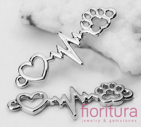  ŁĄCZNIK SERCE I PSIA ŁAPA 12x34x2MM KOLOR STARE SREBRO 